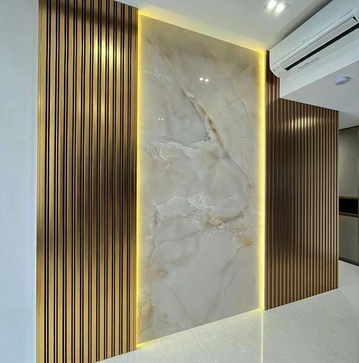 Tấm ốp tường giả đá và đèn led